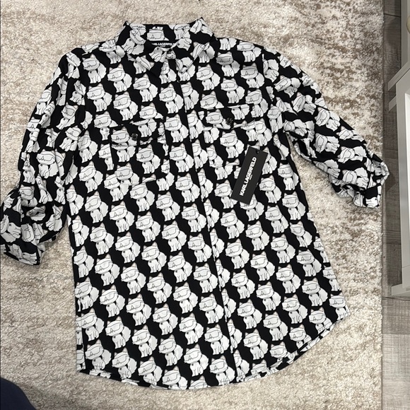 Karl Lagerfeld Black and White Skull Pattern Blouse - Picture 1 of 2